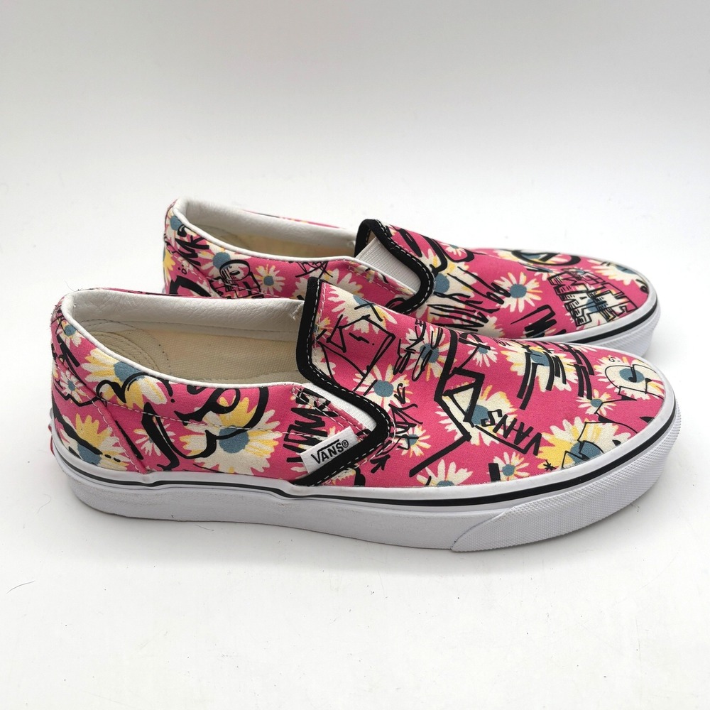 Vans Slip On Shoes Womens 6‎ Floral Graffiti Print Skate